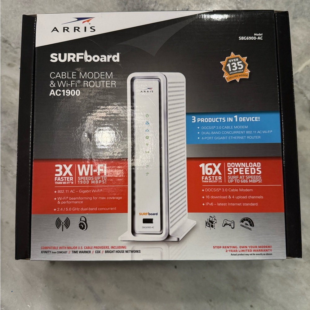 ARRIS SURFboard AC1900, White Cable Modem & Wi-Fi Router